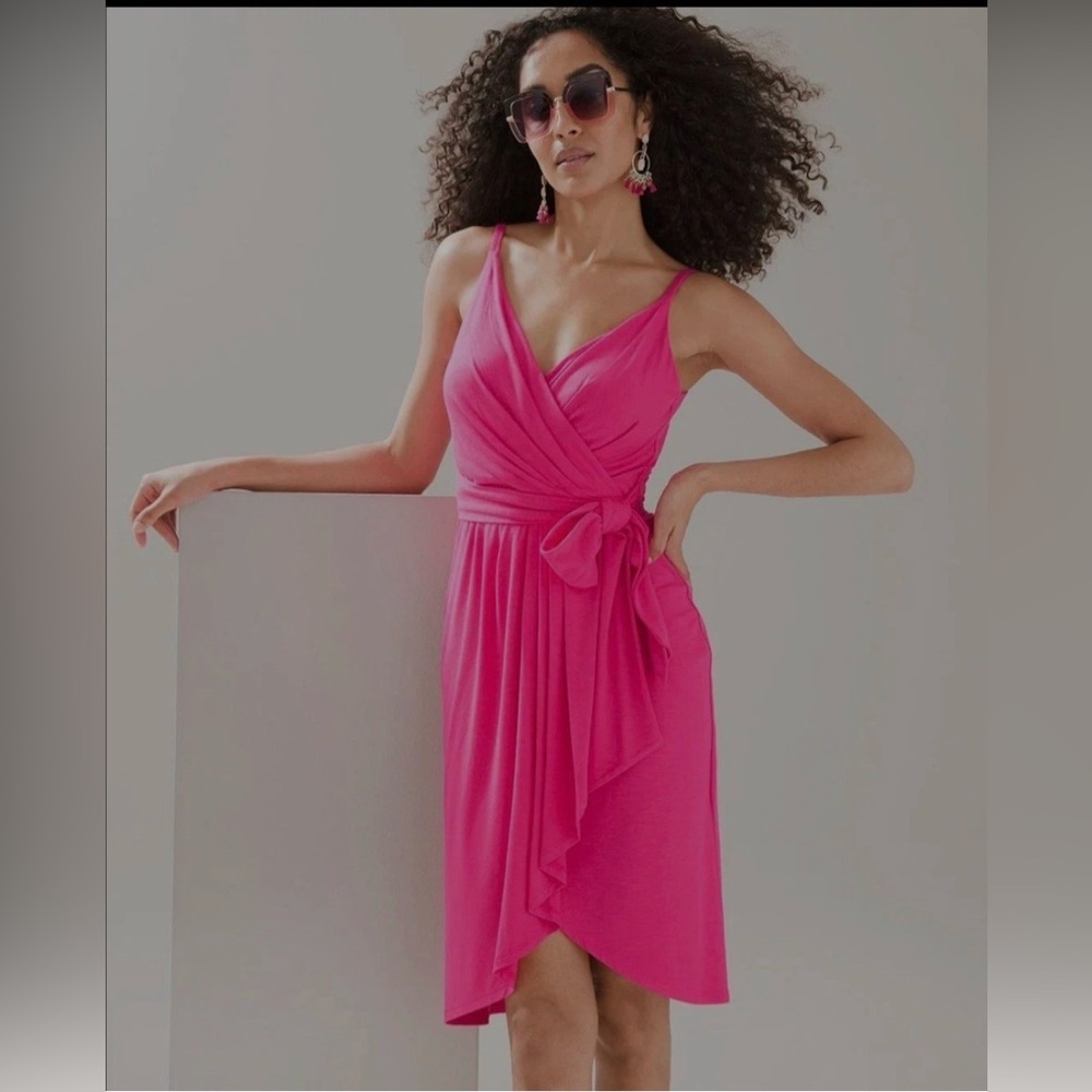 WHBM Sandal Side-tie Jersey Dress Hot Pink 0 Resortwear Vacation Spring